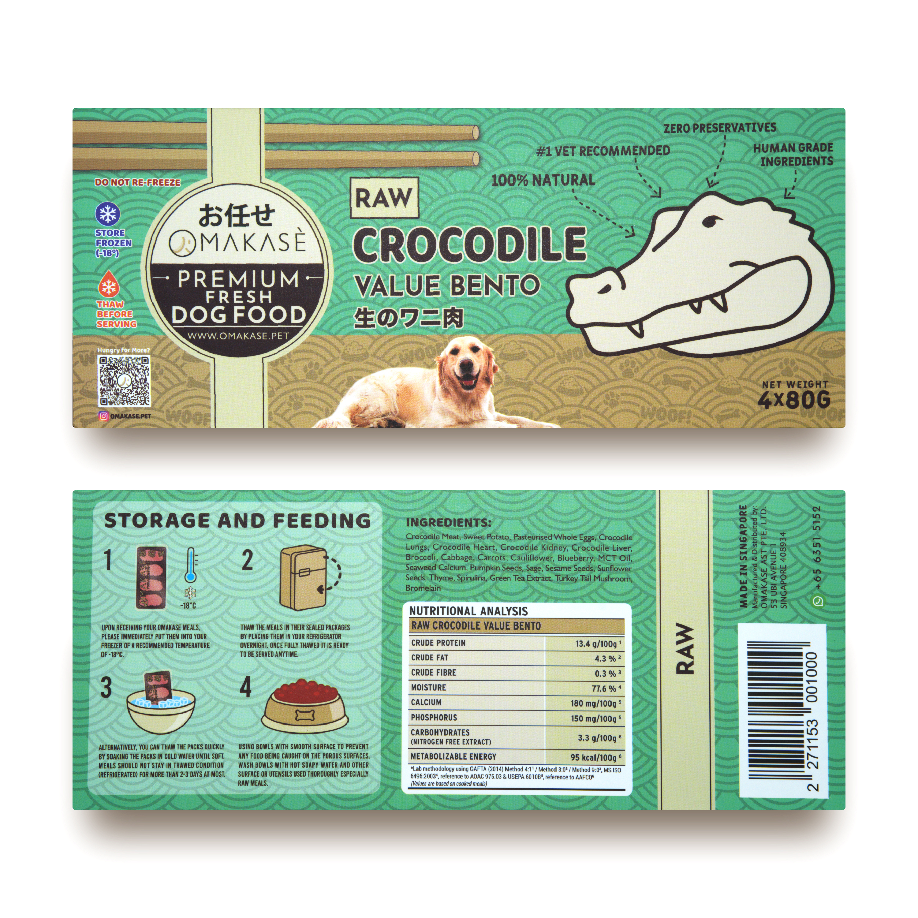 Omakase Raw Crocodile Value Bento For Dogs 320g