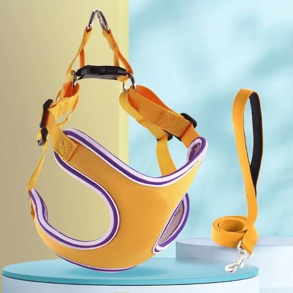 Wiggles Reflective Dog Harness + Dog Leash Yellow XS