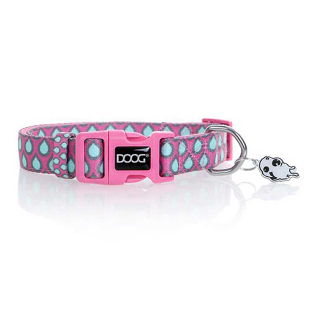 Doog Neoprene Dog Collar, Large (Luna - Pinky With Green Teardrops)