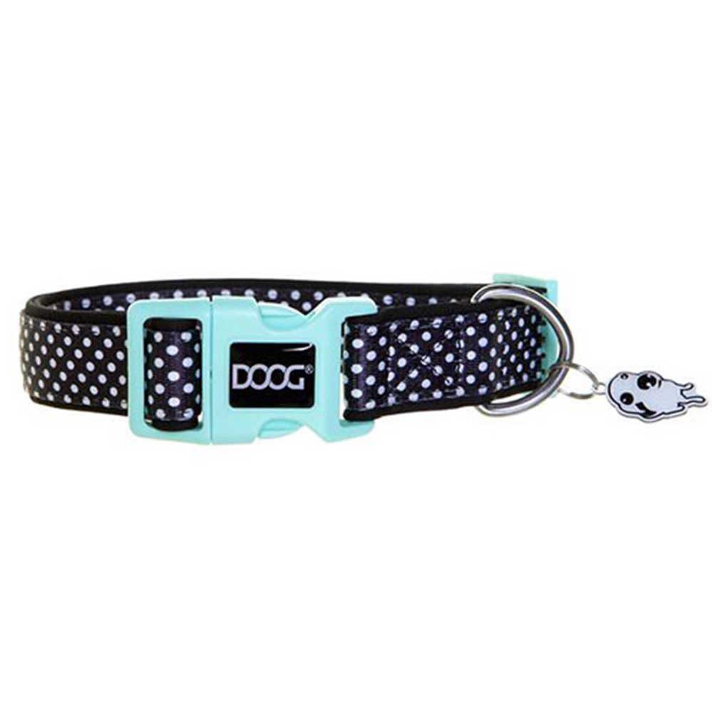 Doog Neoprene Dog Collar, Large (Pongo - Black With White Spots)