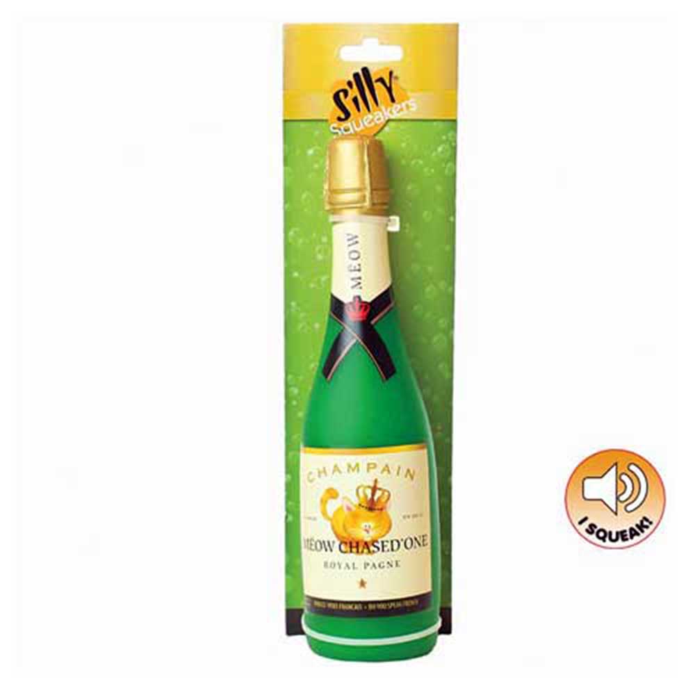 Tuffy Silly Squeakers Dog Toy Wine Bottle Meow Chased One - Small