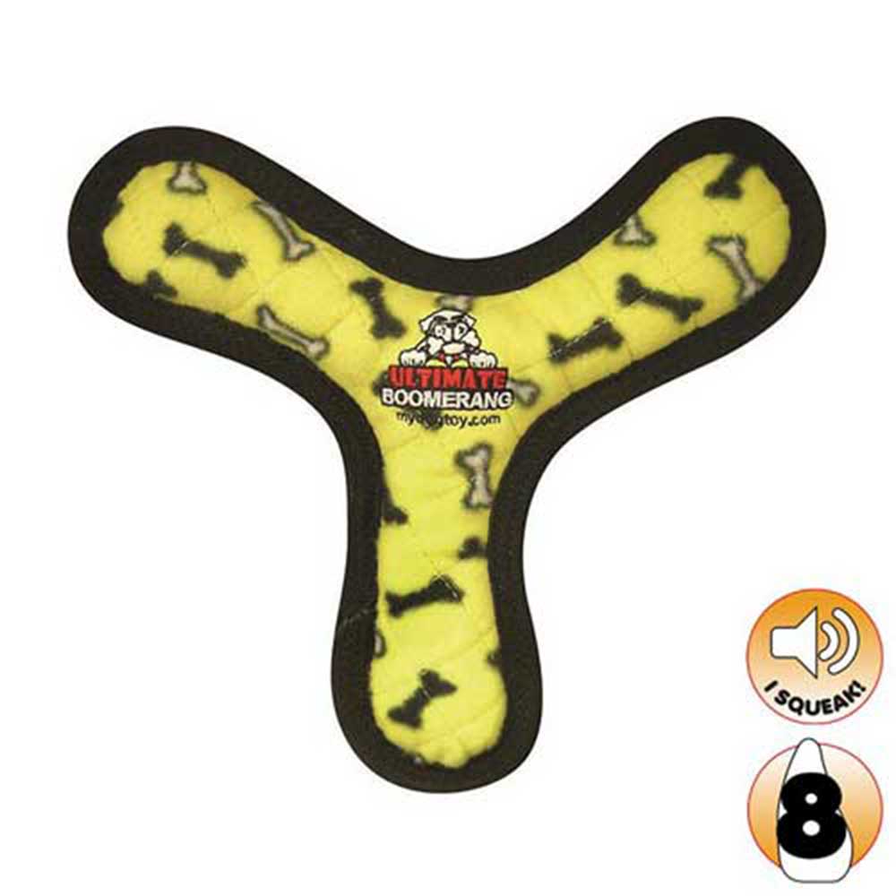 Tuffy Ultimates Bowmerang Dog Toy Yellow Bones
