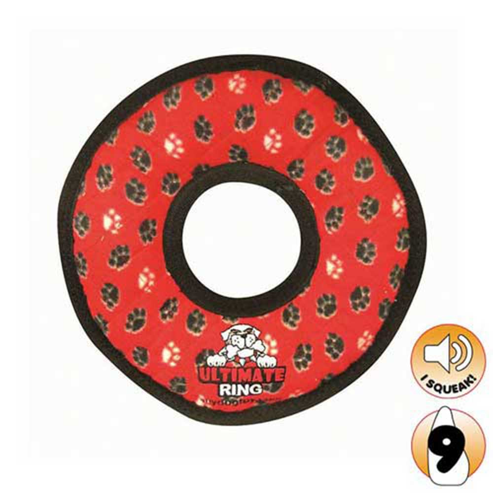 Tuffy Ultimates Ring Dog Toy Red Paws