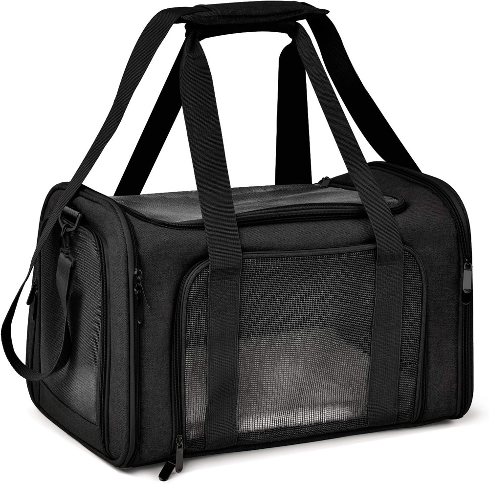 Wiggles Pet Carrier Soft Side Backpack Airline Approved Travel Bag Black