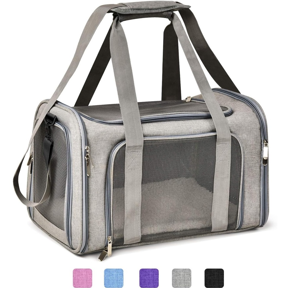 Wiggles Pet Carrier Soft Side Backpack Airline Approved Travel Bag Grey